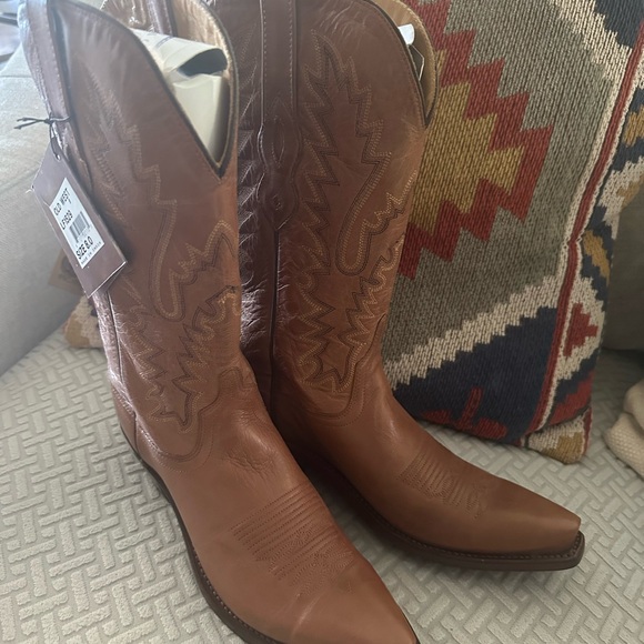 Old West Tan Canyon Womens All Leather 12in Snip Toe Cowboy Western Boots - Picture 6 of 6